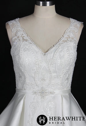 Simple Satin Wedding Ballgown With Beaded Lace