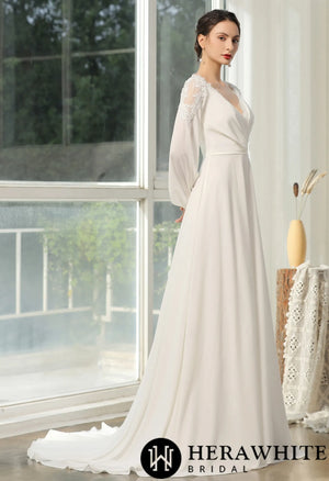 Simply  Wedding Dress With Crossed Neckline And Lace Back