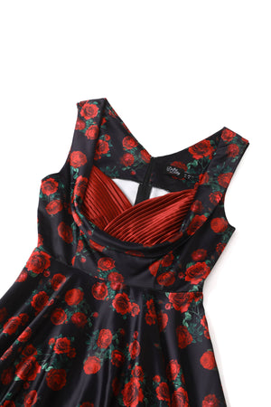 Grace Vintage Style Jive Dress In Black Red Rose