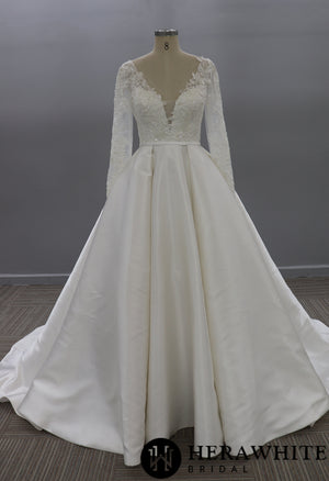 Simple Lace Long Sleeve Ballgown Wedding Dress