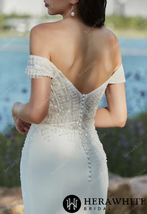 Summer Off-the-shoulder Sheath Crepe Wedding dress
