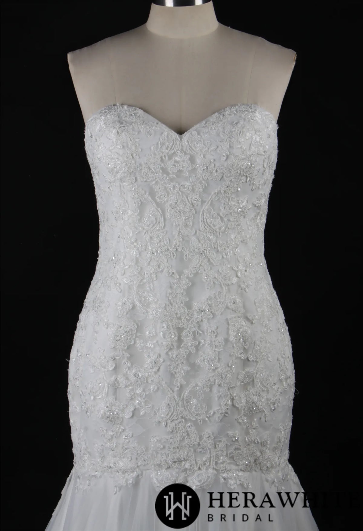 Strapless Embroidered Lace Fit and Flare Wedding Gown