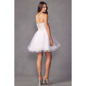 Embroidered Bodice Glitter Tulle A-Line Dress 883