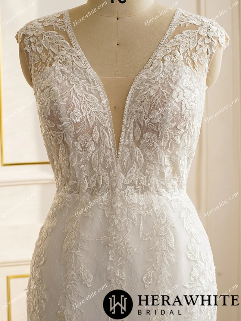 Fit and Flare &Trumpet Plunging Neckline Wedding Dress