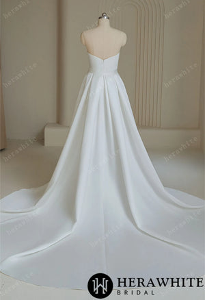 Sweetheart pleated Satin Mermaid Wedding Dress with Overskirt