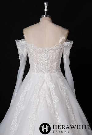 Long Sleeve Wedding Gown With Illusion Plunge