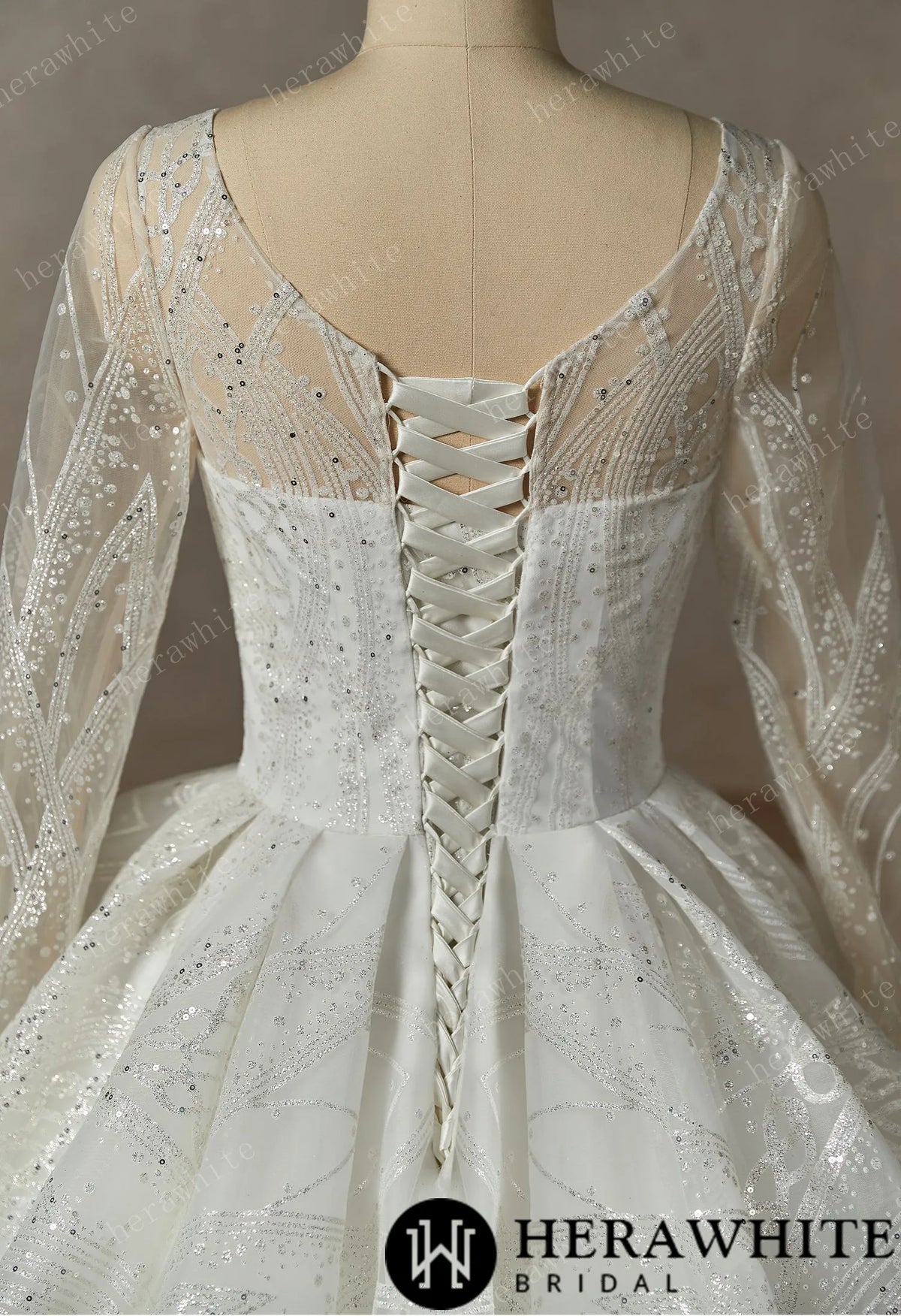 Luxury Lace Beading Wedding Dress With Long Sleeve