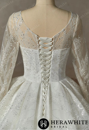 Luxury Lace Beading Wedding Dress With Long Sleeve