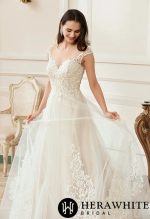 Illusion A-Line Scoop Neckline Lace Bridal Gown