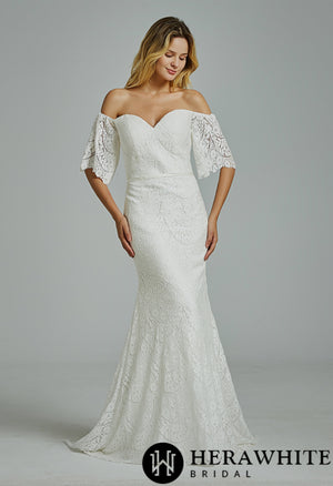 Floral Lace Off-the-shoulder  Sheath Wedding Dress