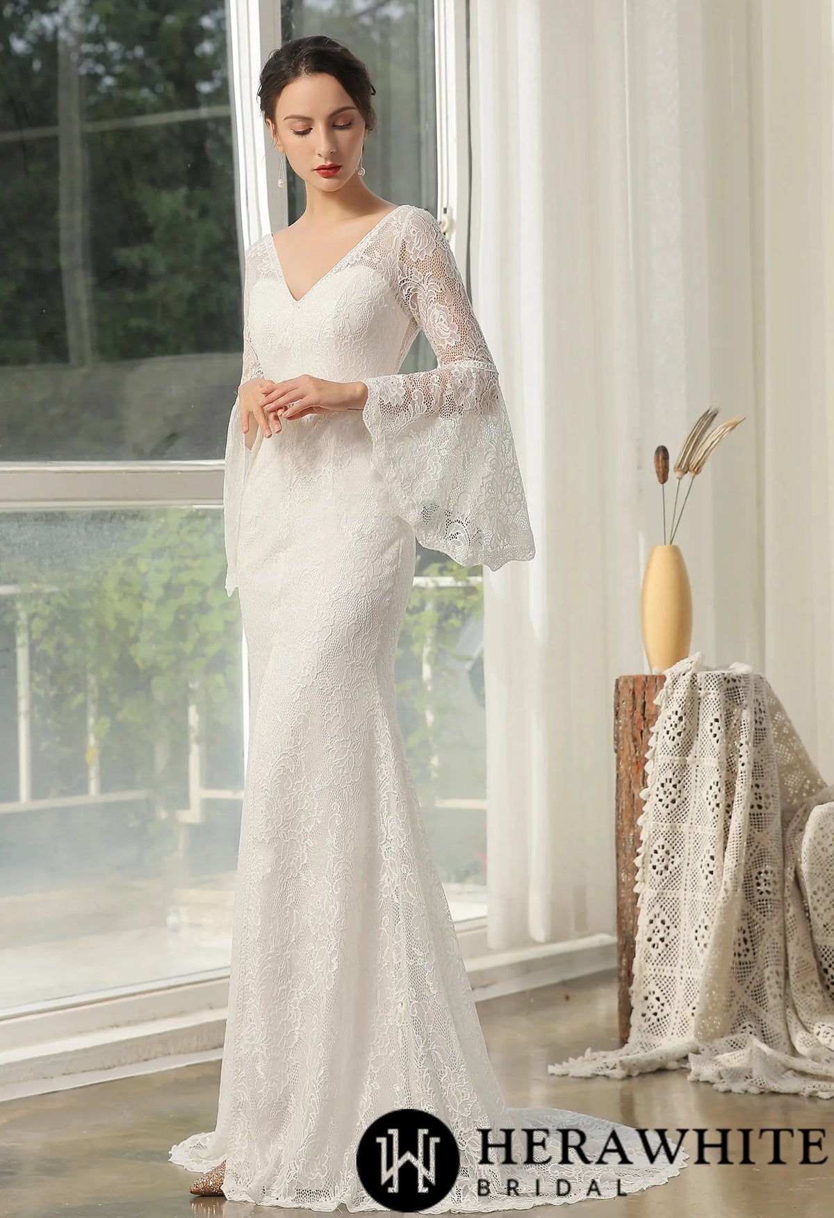 Designer Lace High Split Bridal Gown