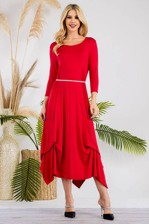 RED LAYERED BOTTOM DRESS IN MISSY & PLUS SIZE -CD43771