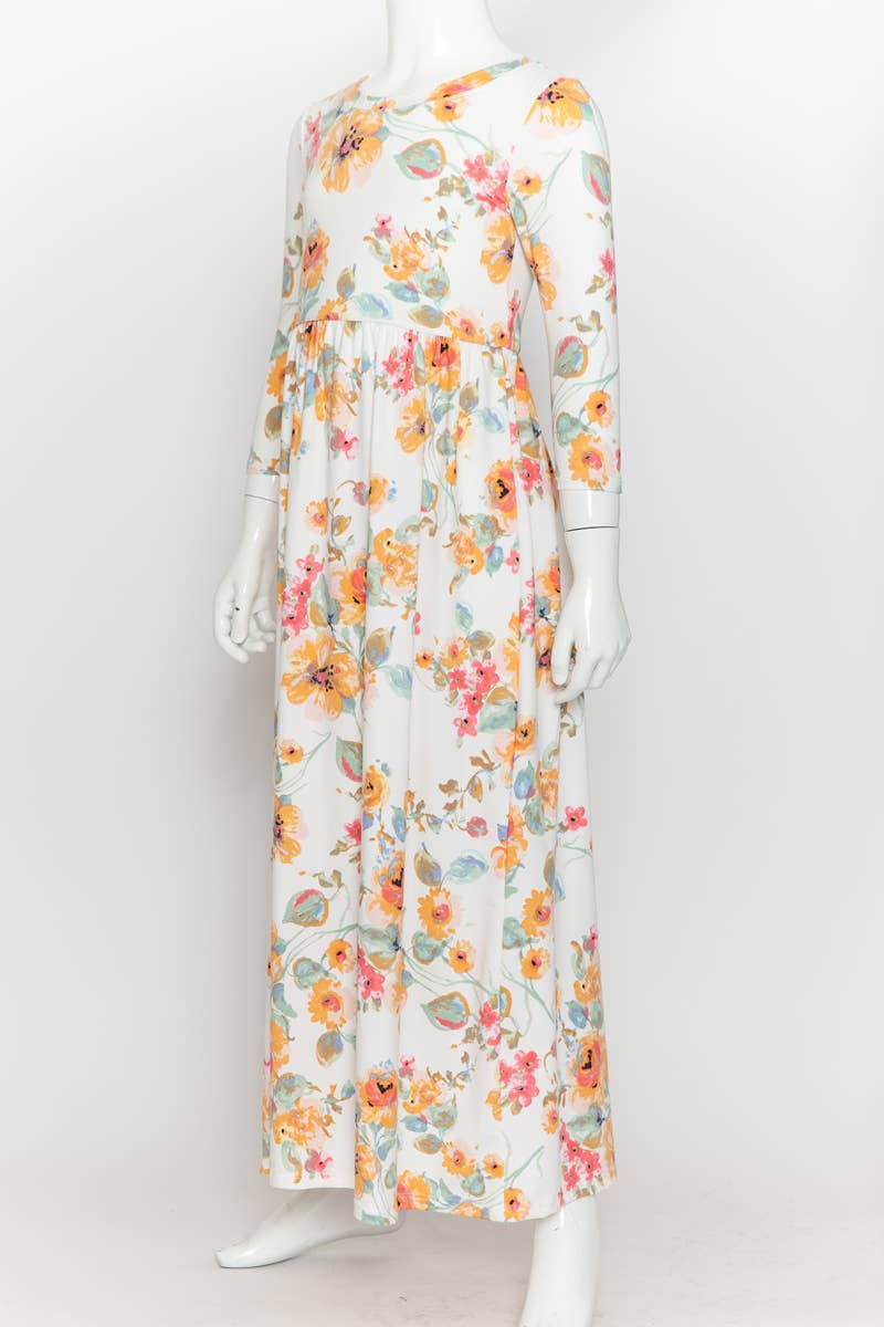 Girls Fit and Flare Floral Maxi Dress: FLORAL NAVY / M