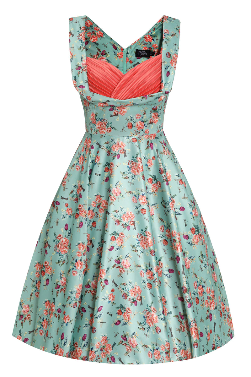 Grace Vintage Style Jive In Light Green Dragonfly Print