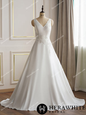 Elegant Key Hole Back Mikado Wedding Gown