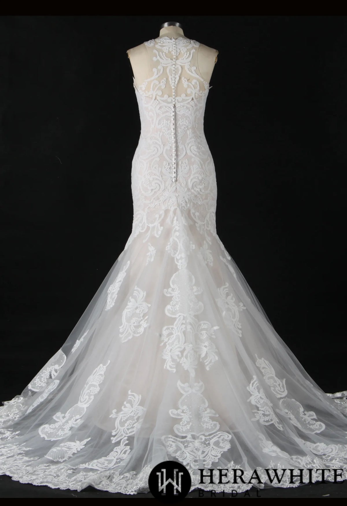 Bateau Illusion Lace Mermaid Wedding Dress