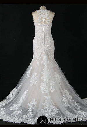 Bateau Illusion Lace Mermaid Wedding Dress