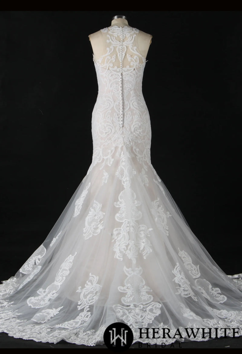 Bateau Illusion Lace Mermaid Wedding Dress
