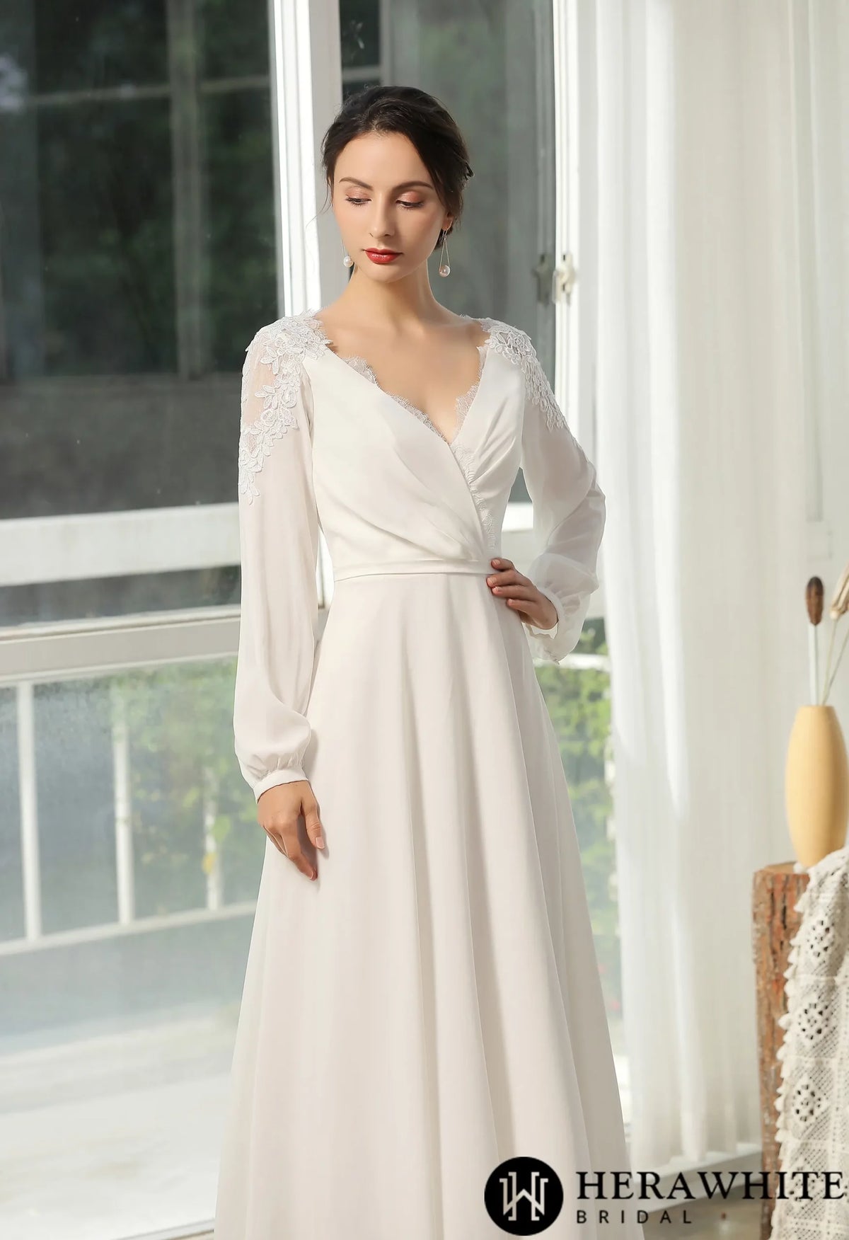 Simply  Wedding Dress With Crossed Neckline And Lace Back