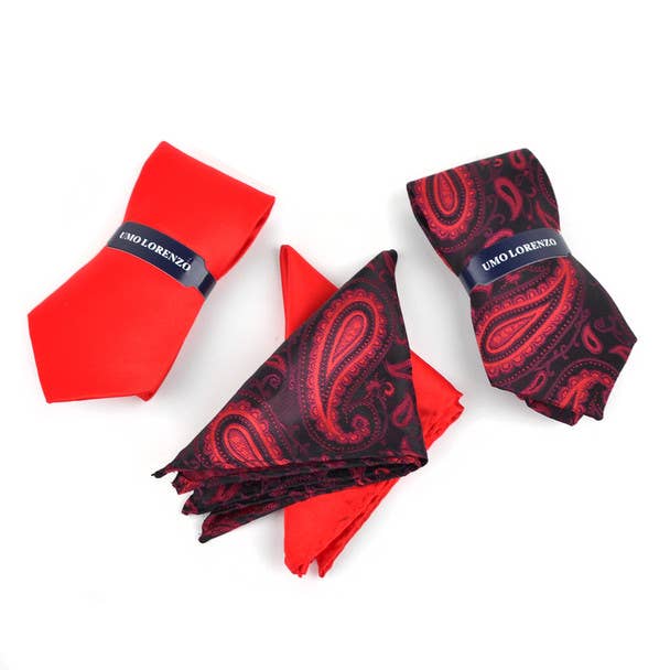 Paisley & Solid Tie with Matching Hanky Box Set