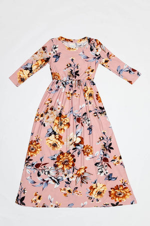 Girls Fit and Flare Floral Maxi Dress: FLORAL NAVY / M