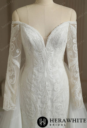 Exquisite Lace Mermaid Wedding Dress With Detached Train