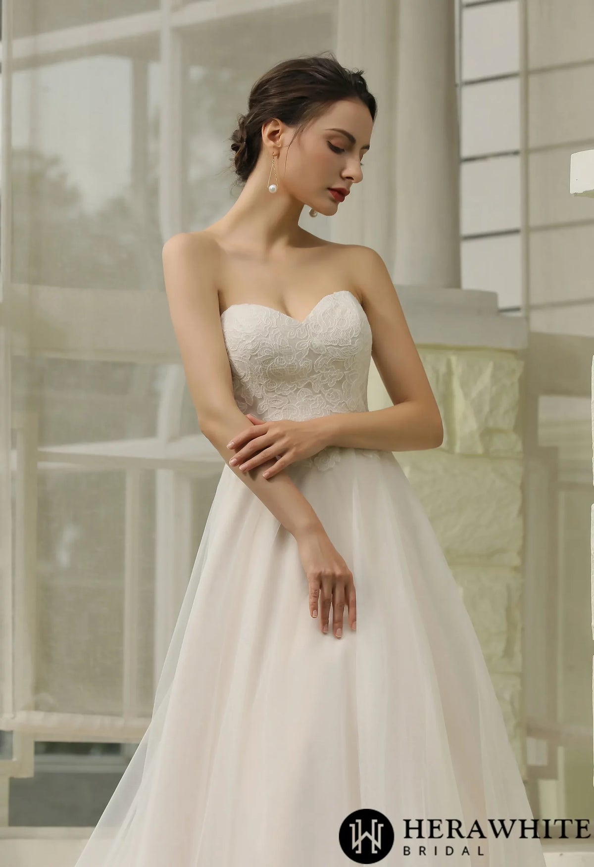 Classic A-Line Strapless Bridal Gown With Detachable Bishop Sleeves