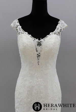Dramatic Fit and Flare Bridal Gowns With Cap Sleeves