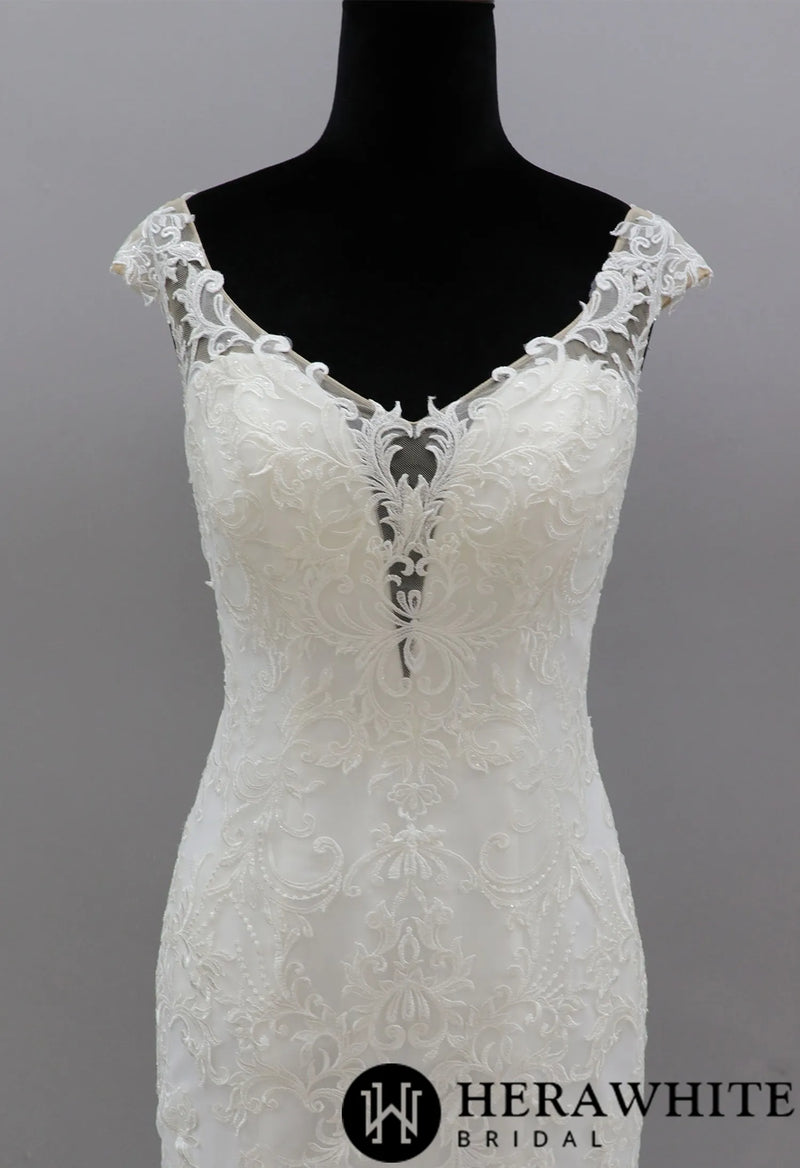 Dramatic Fit and Flare Bridal Gowns With Cap Sleeves