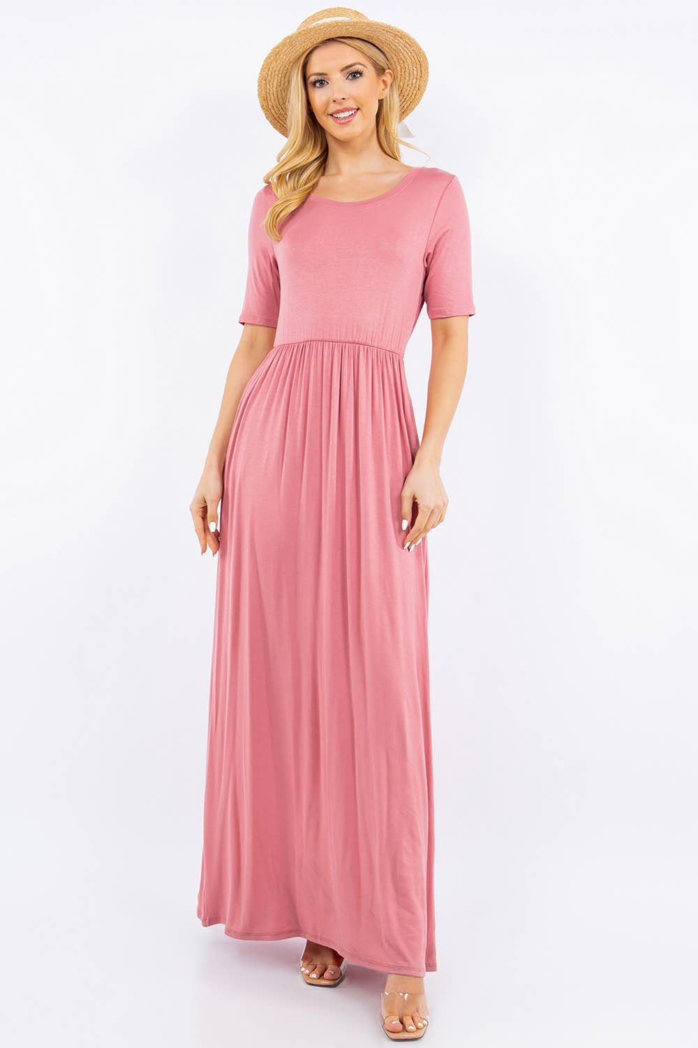 MODEST SHORT SLEEVE MAXI DRESS WITH POCKETS -CD23411T