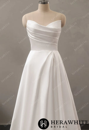 Strapless Mikado A-Line Wedding Dress with Pleated Bodice