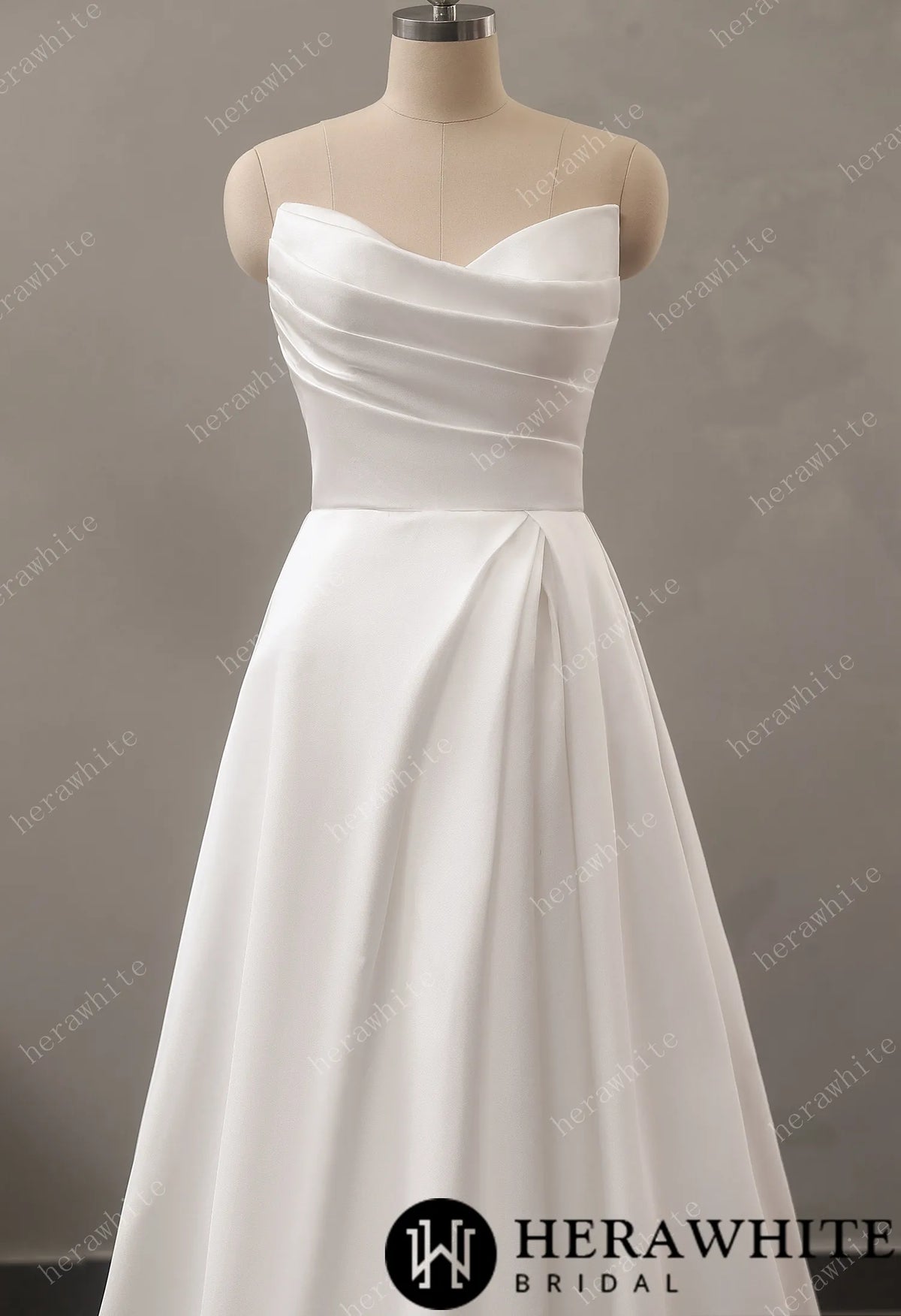 Strapless Mikado A-Line Wedding Dress with Pleated Bodice