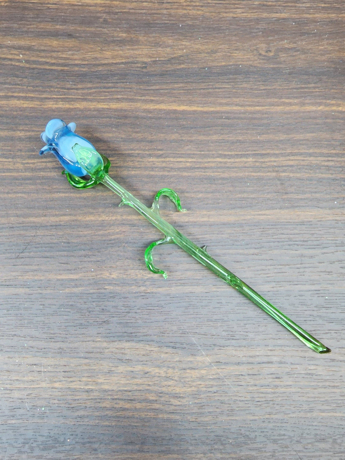 Medium Stem Light Blue Glass Rose - Blue and White Mixed
