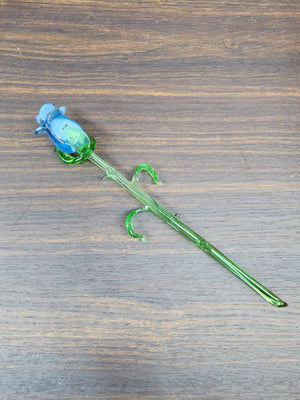 Medium Stem Light Blue Glass Rose - Blue and White Mixed