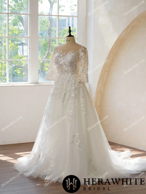 Illusion Neckline and Illusion Back With Buttons Bridal Dress