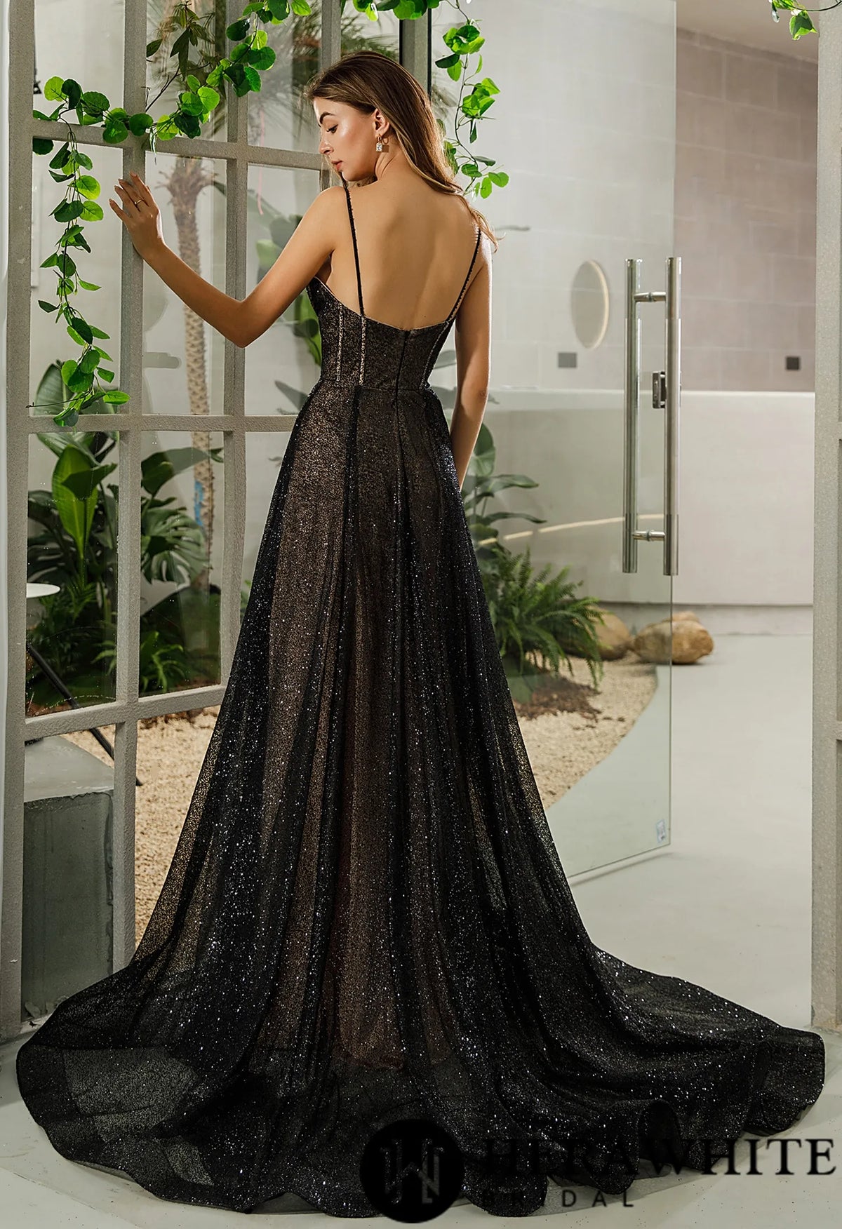Romantic Black Glitter Tulle Corset Bridal Dress