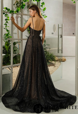 Romantic Black Glitter Tulle Corset Bridal Dress