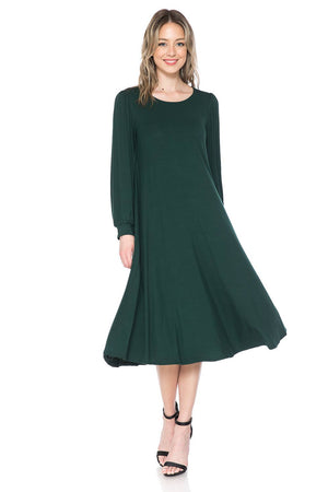 Bishop Sleeve Midi Dress: EGGPLANT / M