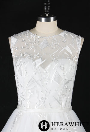 Designer Geometric Lace Appliques Bridal Ballgown