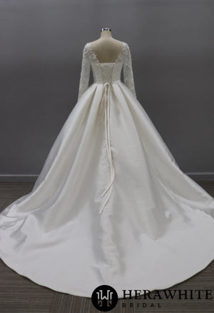 Simple Lace Long Sleeve Ballgown Wedding Dress