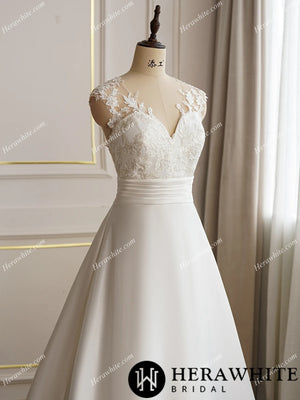 Classic Satin A-line Wedding Dress With Illusion Back