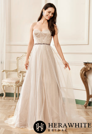 Shimmer Pink Nude Sweatheart Corset Sparkle Tulle Bridal Gown