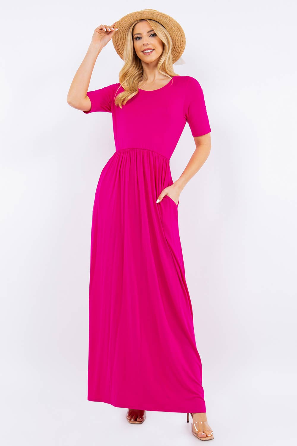 PLUS SIZE MODEST MAXI DRESS WITH POCKETS -CD23411T-PL