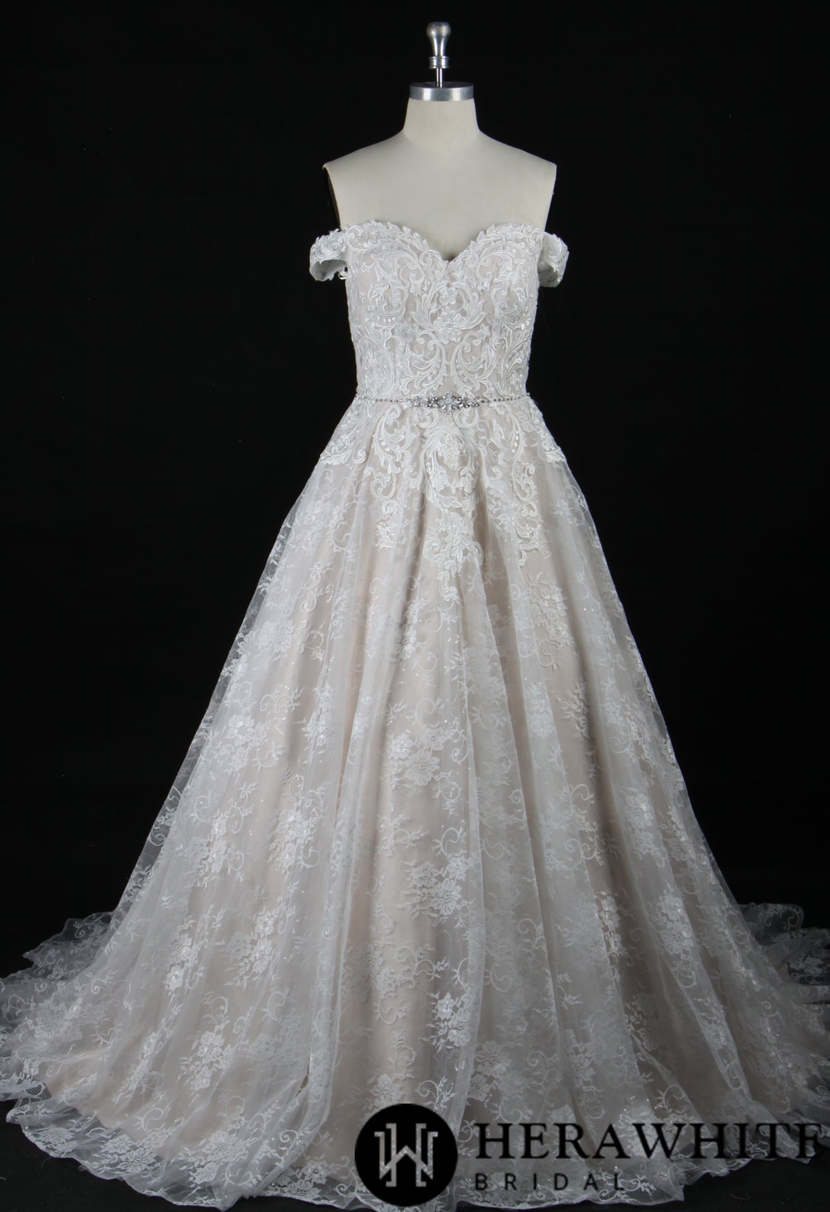 Modern Lace Off-the-Shoulder Ballgown With Corset Back