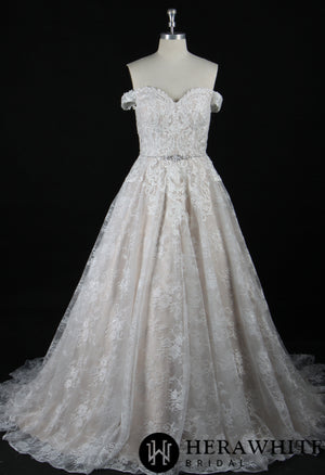 Modern Lace Off-the-Shoulder Ballgown With Corset Back