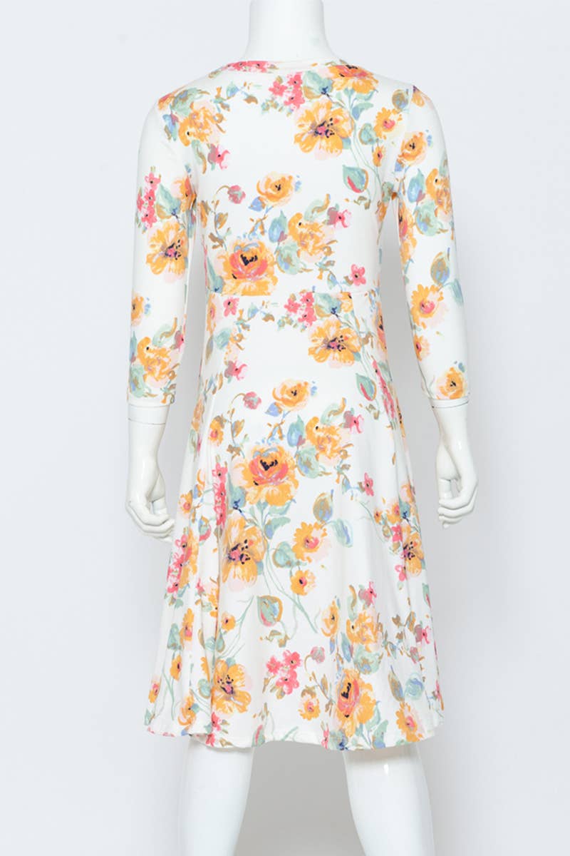 Girl's Princess Seam A-Line Dress with Full Skirt: MUSTARD FLORAL / M (7/8Y)