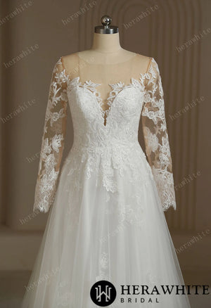 Romantic Sweetheart Long Sleeve Illusion Back Wedding Dress