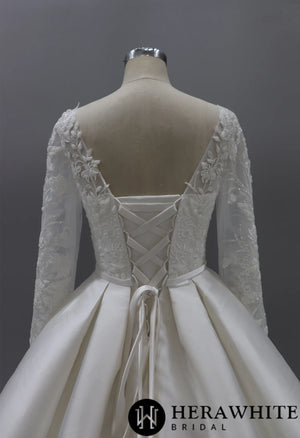 Simple Lace Long Sleeve Ballgown Wedding Dress
