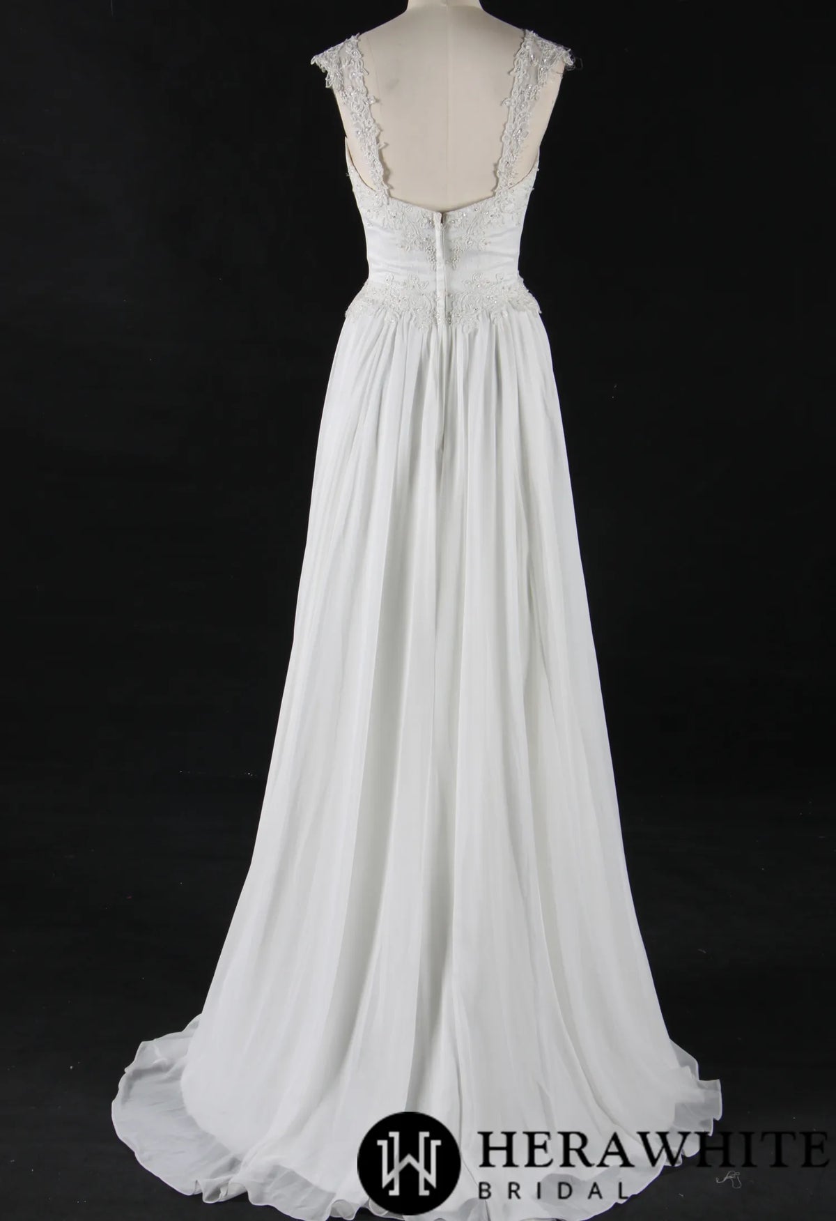 Stunning V Neckline Chiffon Wedding Dress With Beaded Appliques