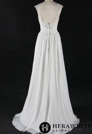 Stunning V Neckline Chiffon Wedding Dress With Beaded Appliques